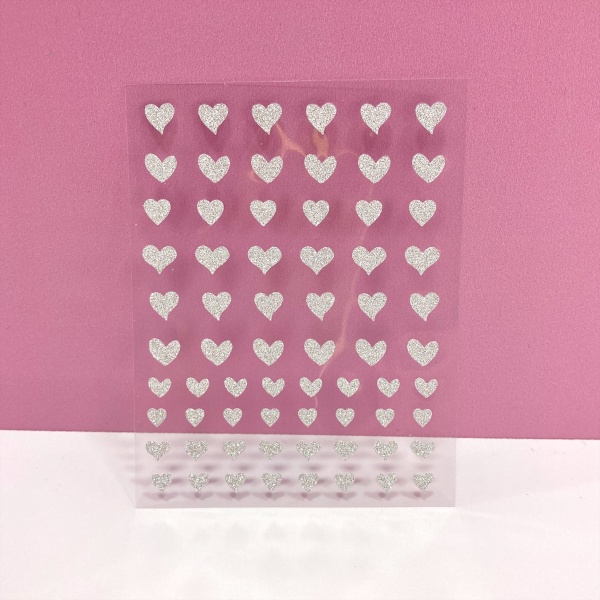 Stickers Glitter Plateado - Corazones